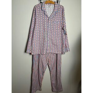 Hanna Anderson Mens Cotton Flannel Pajama Set L Christmas Tree Stripe Holiday